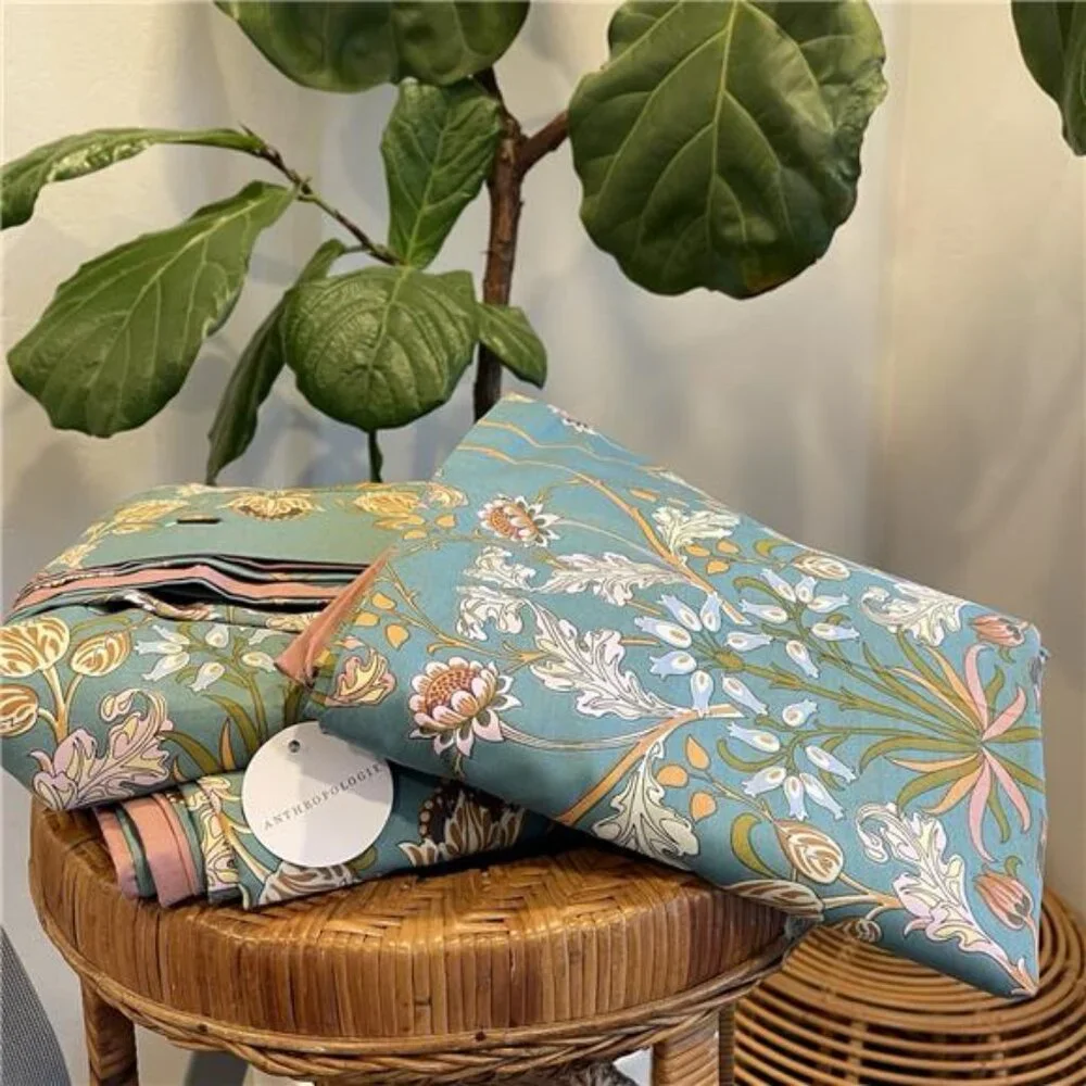 NEW Anthro Teal Reversible Floral Queen / King Boho Duvet Bedding & Sham Set
